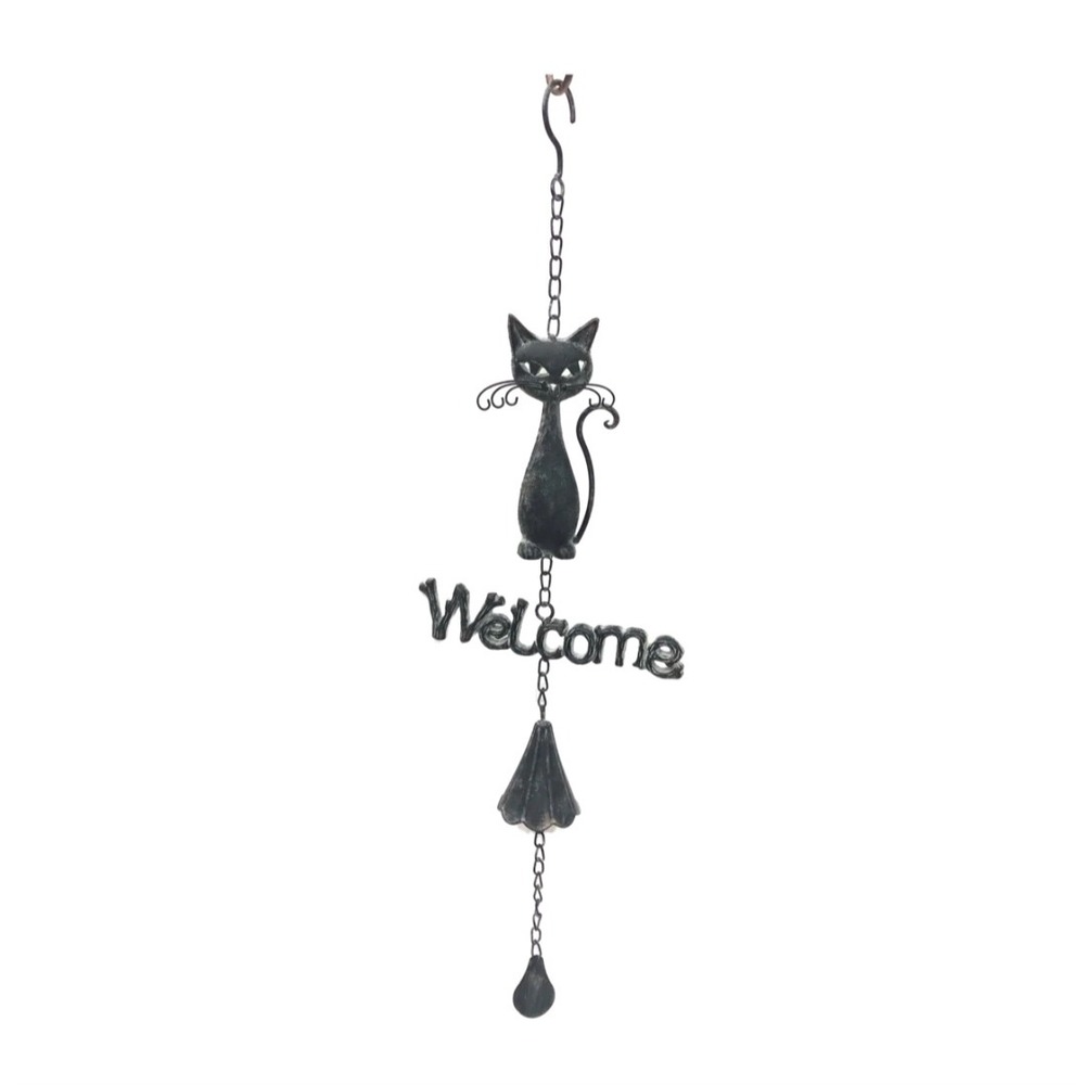 Hanging Metal Welcome Cat Bell Rustic Finish Halloween Fall